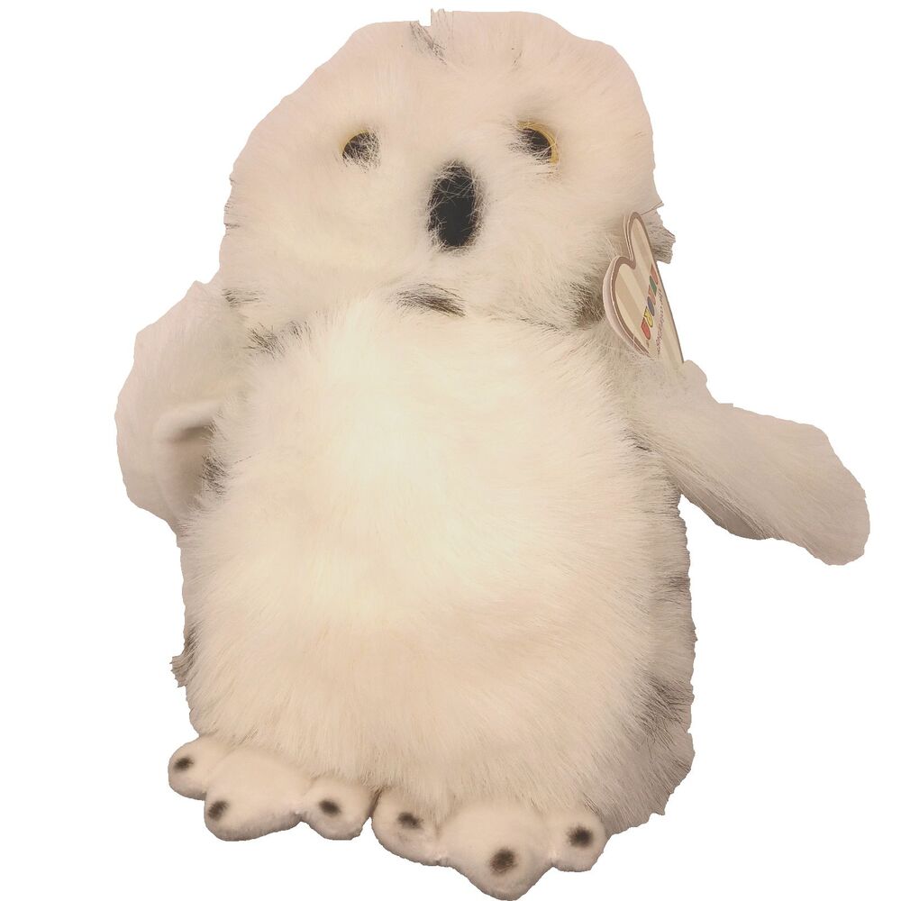 Aurora Snowy Owl Plush Stuffed Animal White Spotted Yellow Eyes Paper Tag 9"
